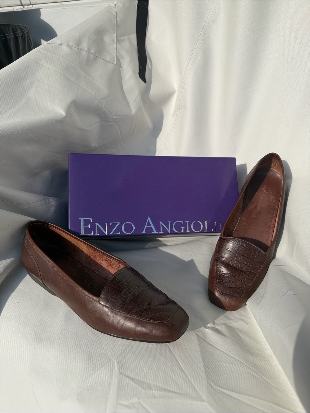 Enzo Angiolini Brown Croc-Embossed Leather Loafers